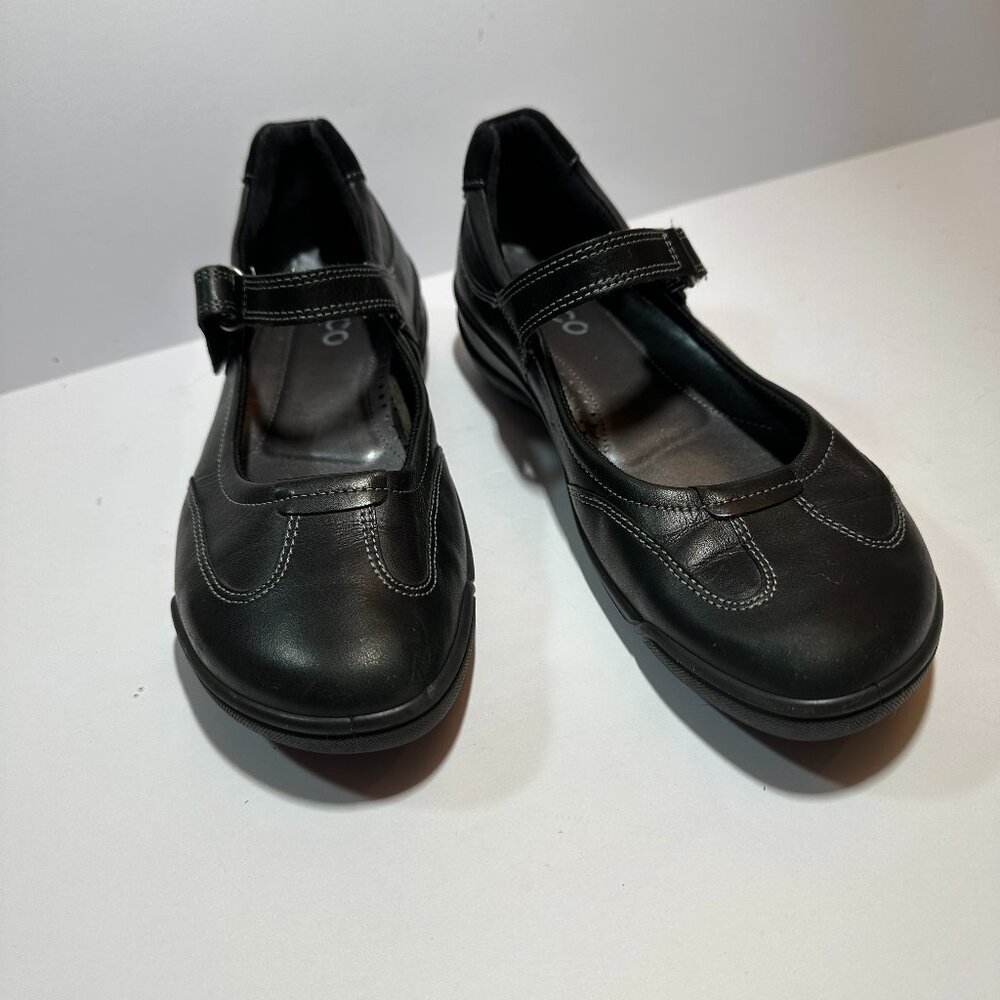 ECCO Babett Mary Jane Black Leather Flat Shoes EU37 US 6.5-7